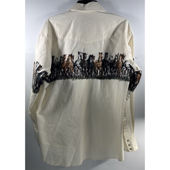 Wrangler Men’s Vintage Western Running Horses Pearl Snap 90s Shirt Size Large - Picture 2 of 9